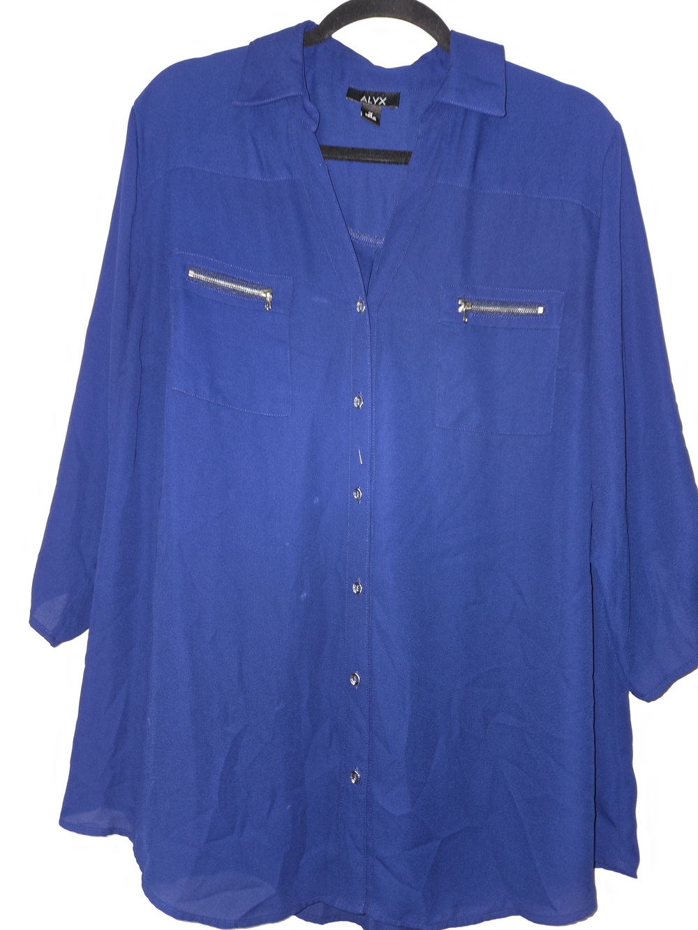 ALYX Royal Blue Button-Front Blouse with Zip Pocket Detail